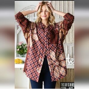 NWT Blue Velvet Plaid Button Down Shirt Size Medium - Cool Detailing!